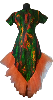 Green Fire Fly African Print Tulle Dress