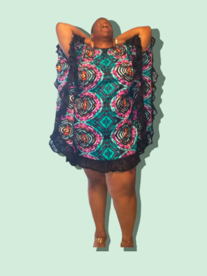 Astro Lace Bat Wing African Print Dress