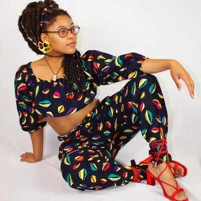 Colorful Cowrie African Print 2pc Crop/Pant