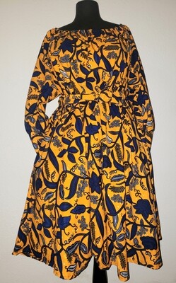 Blue Vines African Print Umbrella Dress
