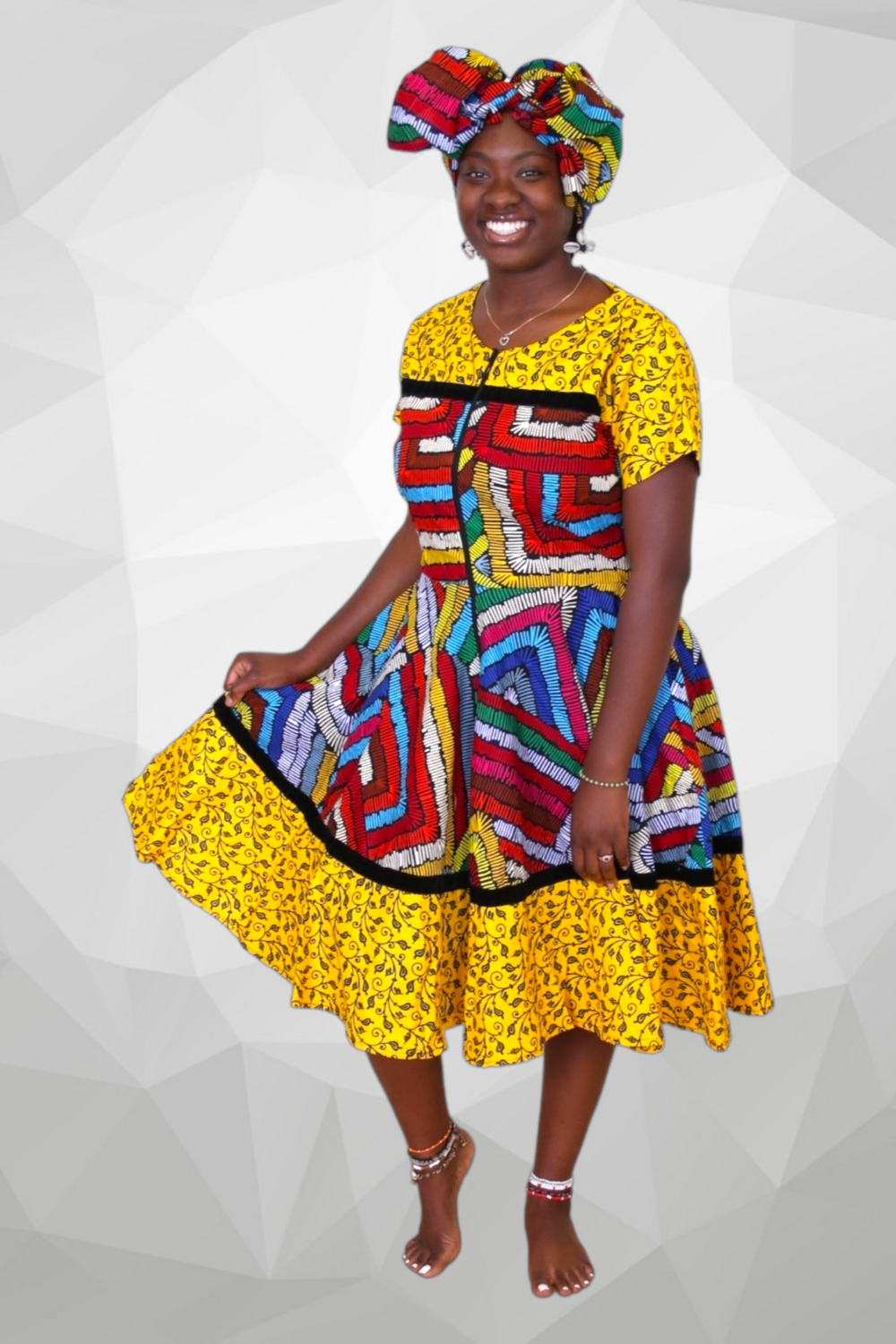 Color Stitch African Print Skater Dress