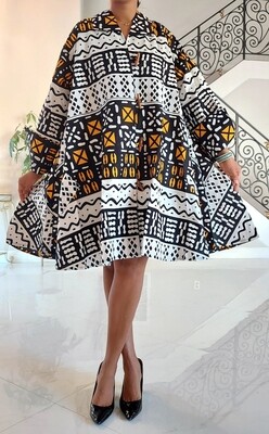 YELLOW SHELLS AFRICAN PRINT SWING DRESS