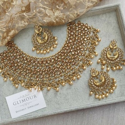 Antique Gold Indian Crystal Bridal Necklace