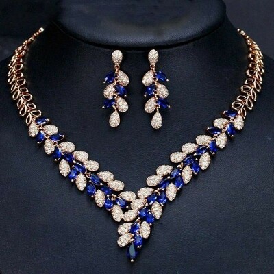Fashion Women Blue Crystal Earrings Necklace For wedding