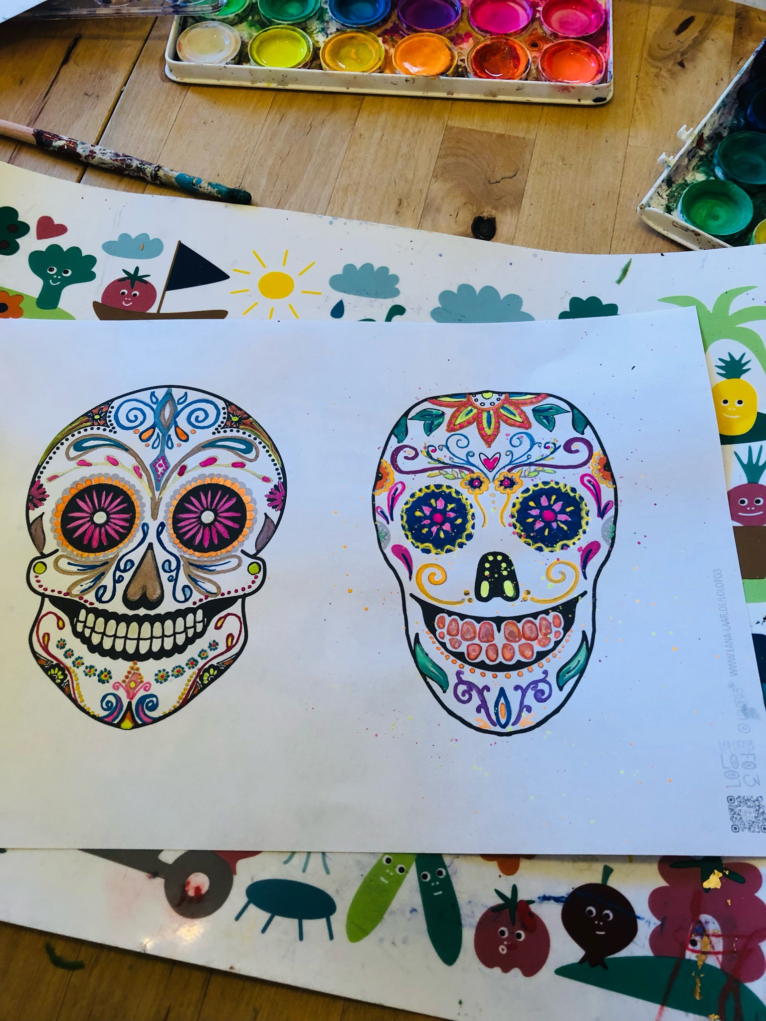 Malvorlage Totenköpfe - dia de Los muertos - download