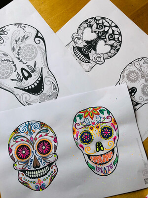 Malvorlage Totenköpfe - dia de Los muertos - download