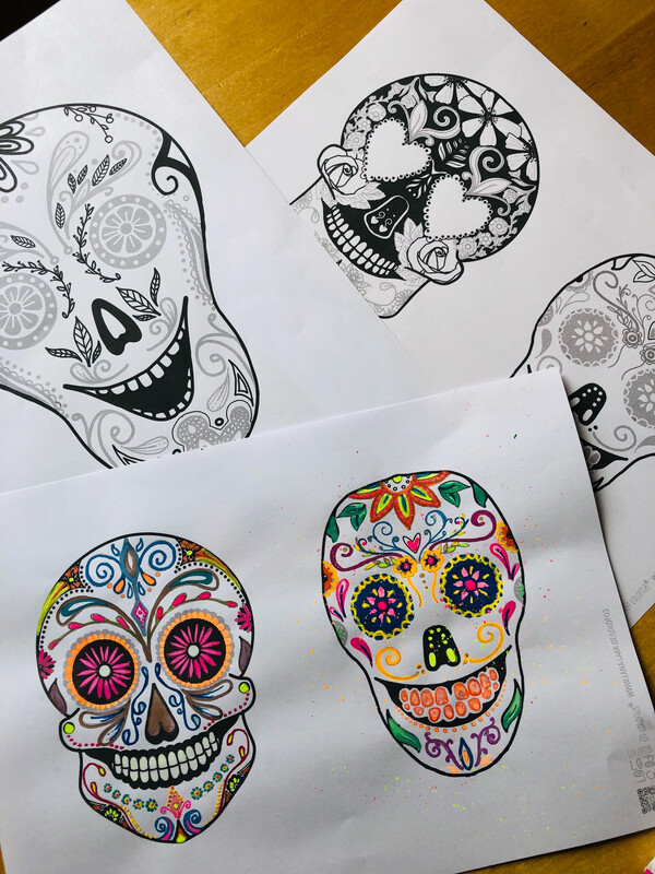 Malvorlage Totenköpfe - dia de Los muertos - download