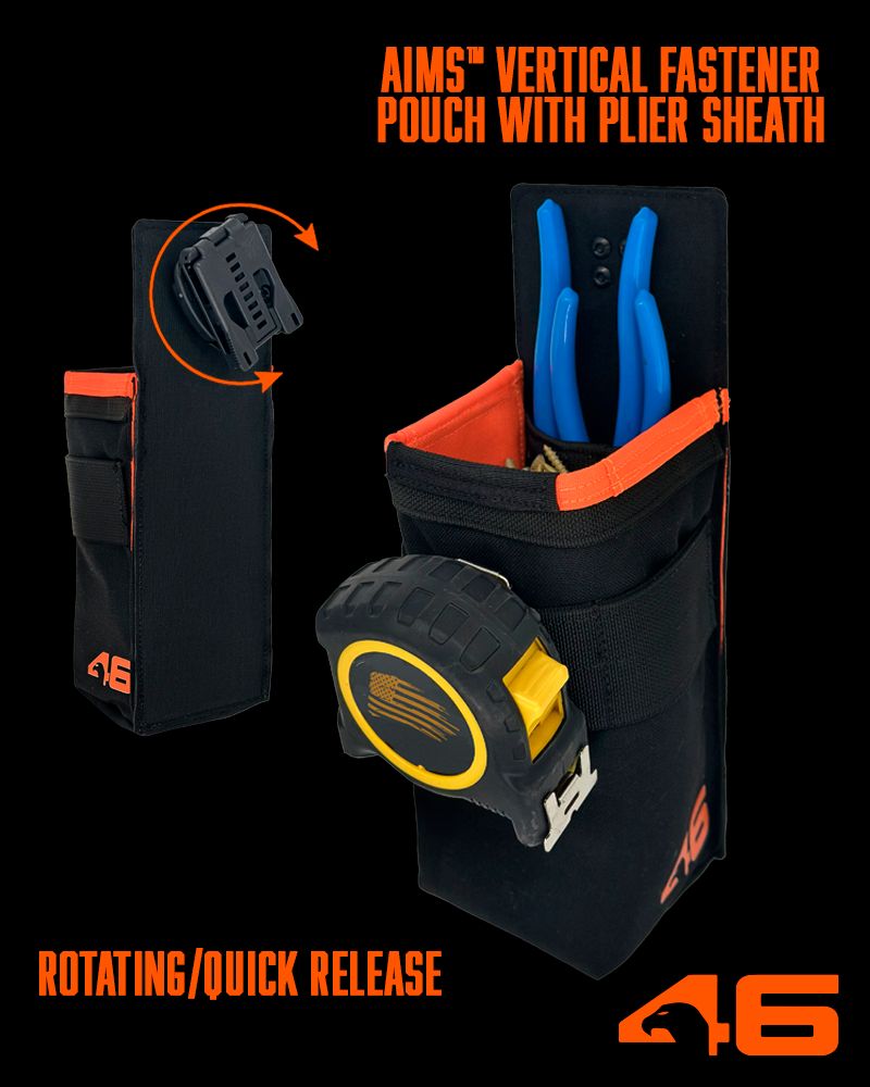 Vertical Fastener Pouch with Plier Sheath ROTATE/QUICK RELEASE, Color: Black/Hi Viz Orange