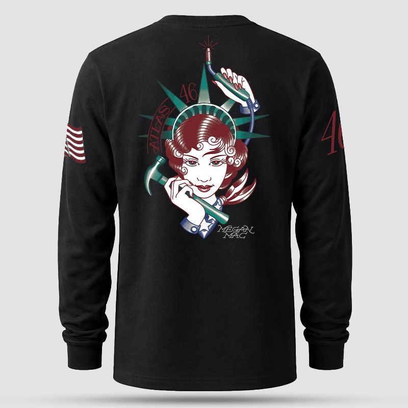 Megan Mac Tattoo Artist-Designed T-Shirt - Long Sleeve, Size: Large, Shirt Color: Black