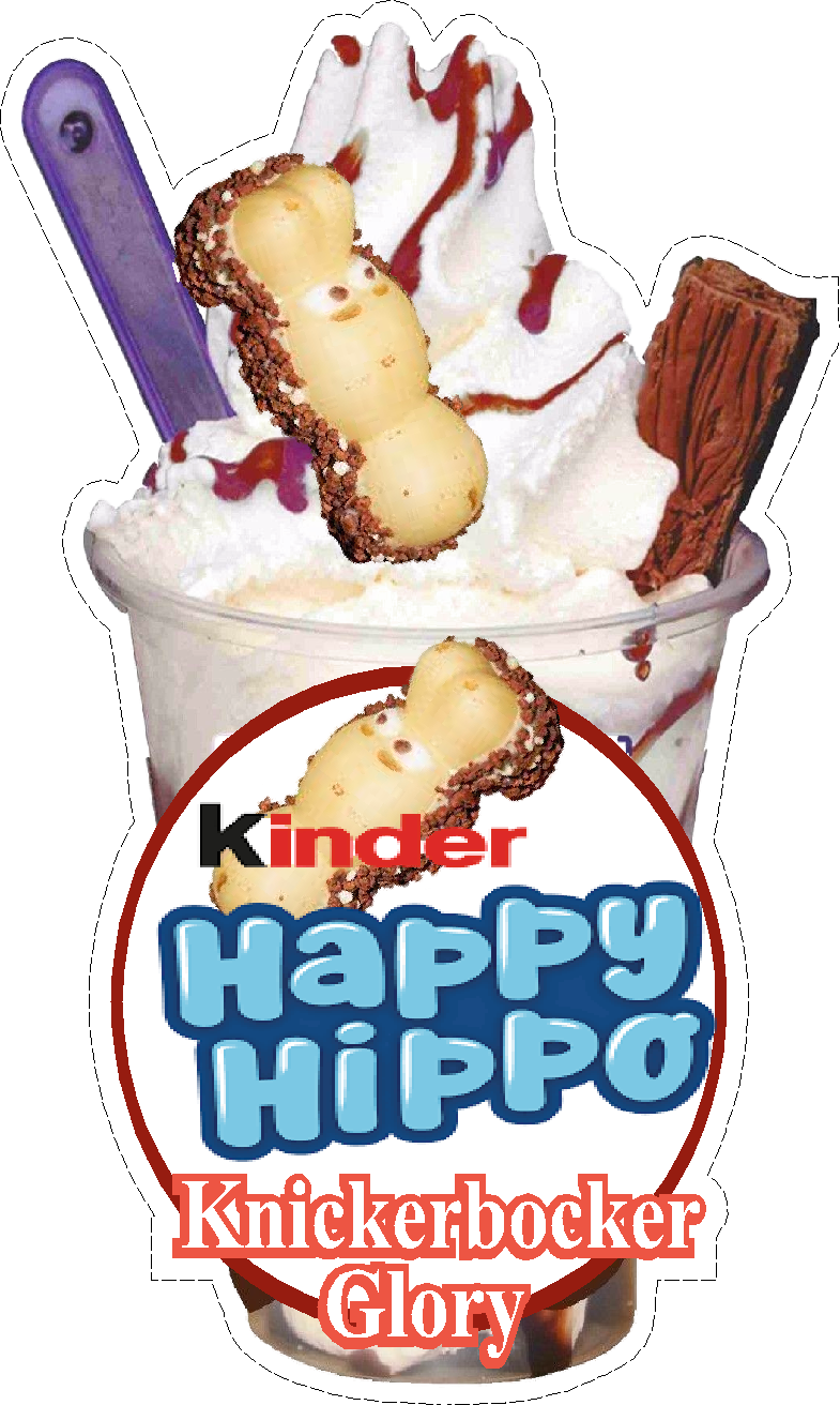 whippy soft ice cream  kinder happy hippo  Knickerbockerglory  