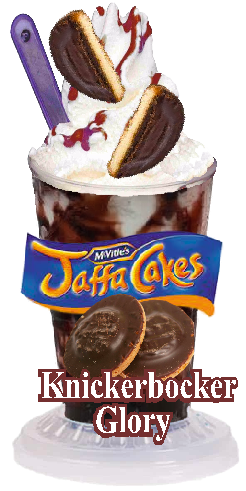 whippy soft ice cream jaffa cakes 
  ice cream sundae/knickerbocker glory  without flake
Vinyl Printed Sticker