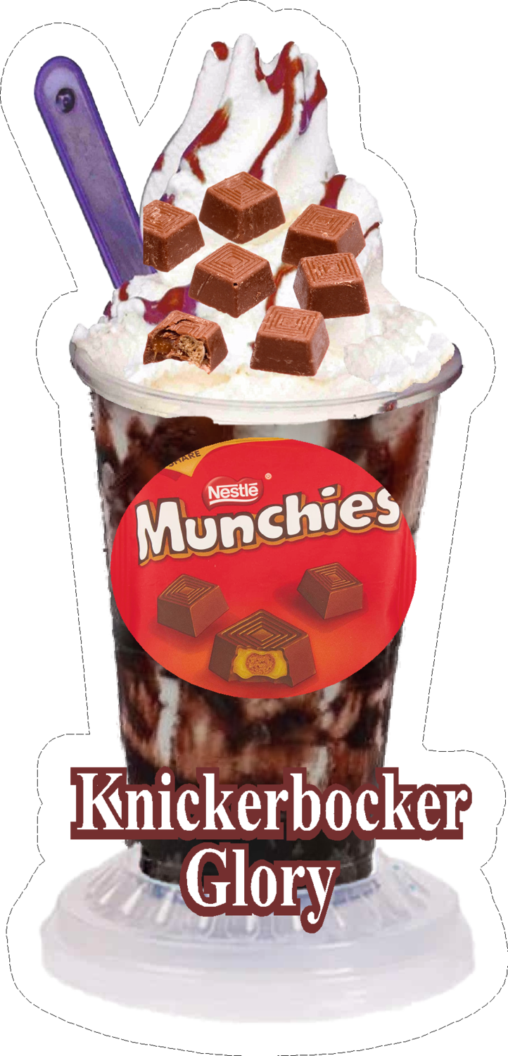 whippy soft ice cream  chocolate munchies  Knickerbockerglory  Vinyl Printed Sticker
