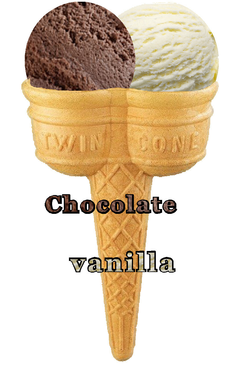 Hard Scooped Chocolate And Vanilla Ice Cream Twin Cone 