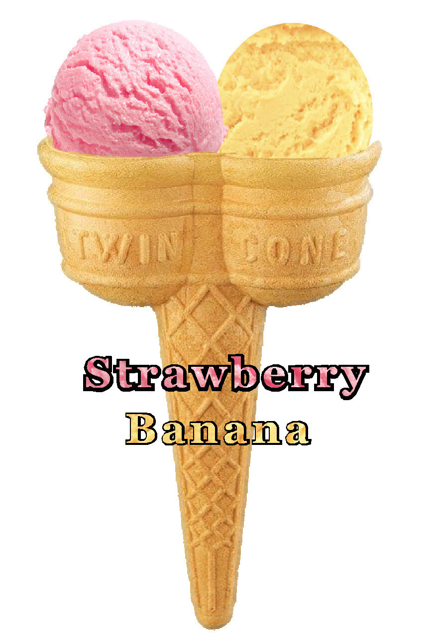 Hard Scooped banana  And  strawberry Ice Cream Twin Cone