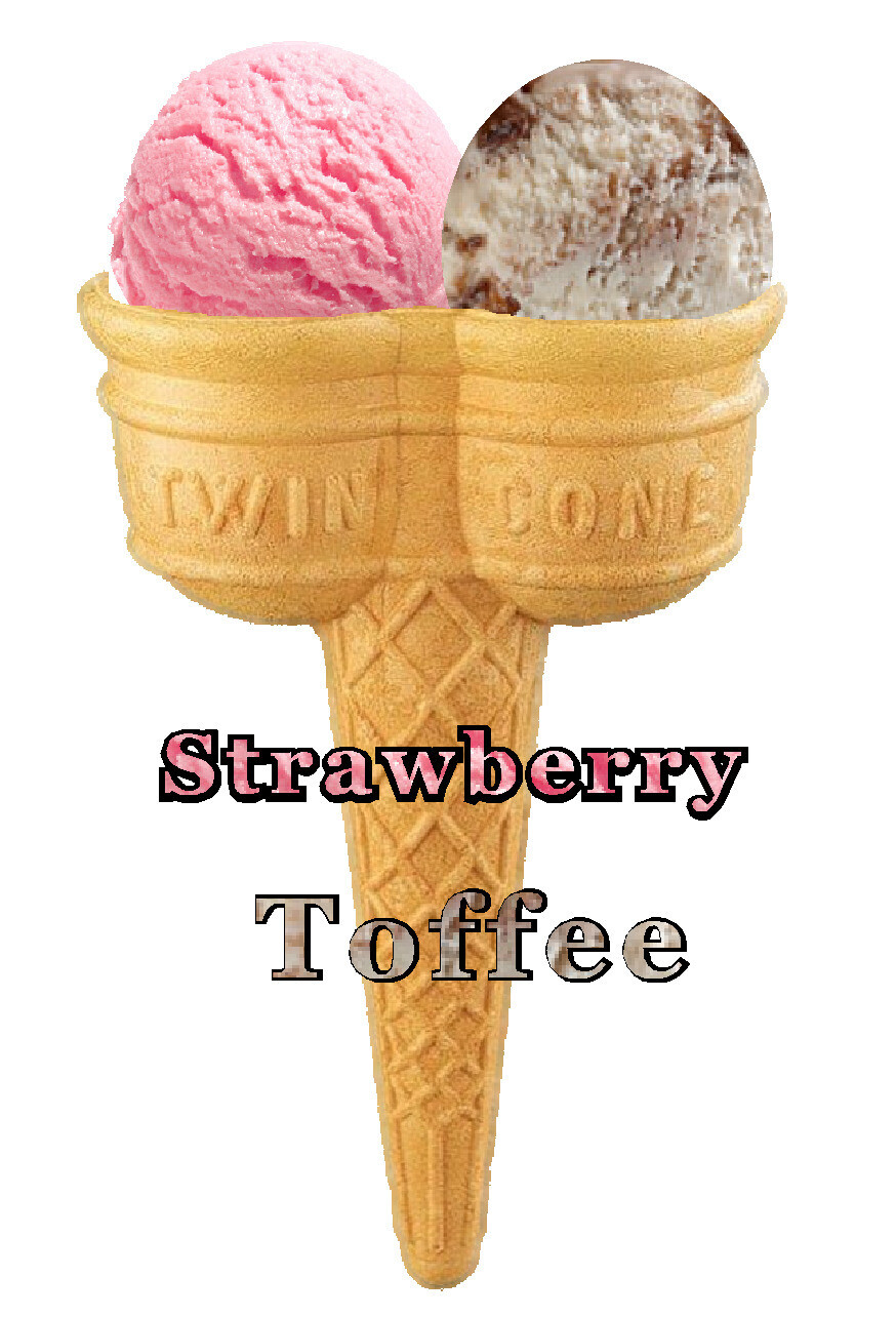 Hard Scooped  toffee  And  strawberry Ice Cream Twin Cone