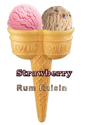 Hard Scooped  rum and raisin And  strawberry Ice Cream Twin Cone