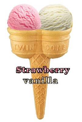 Hard Scooped vanilla And  strawberry Ice Cream Twin Cone