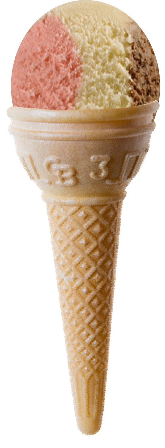 Hard Scooped Neapolitan  Ice Cream Single Cone