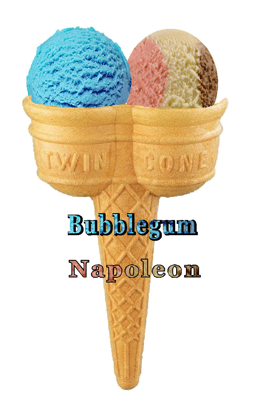 Hard Scooped bubble gum  and  napoleon  Ice Cream Twin Cone