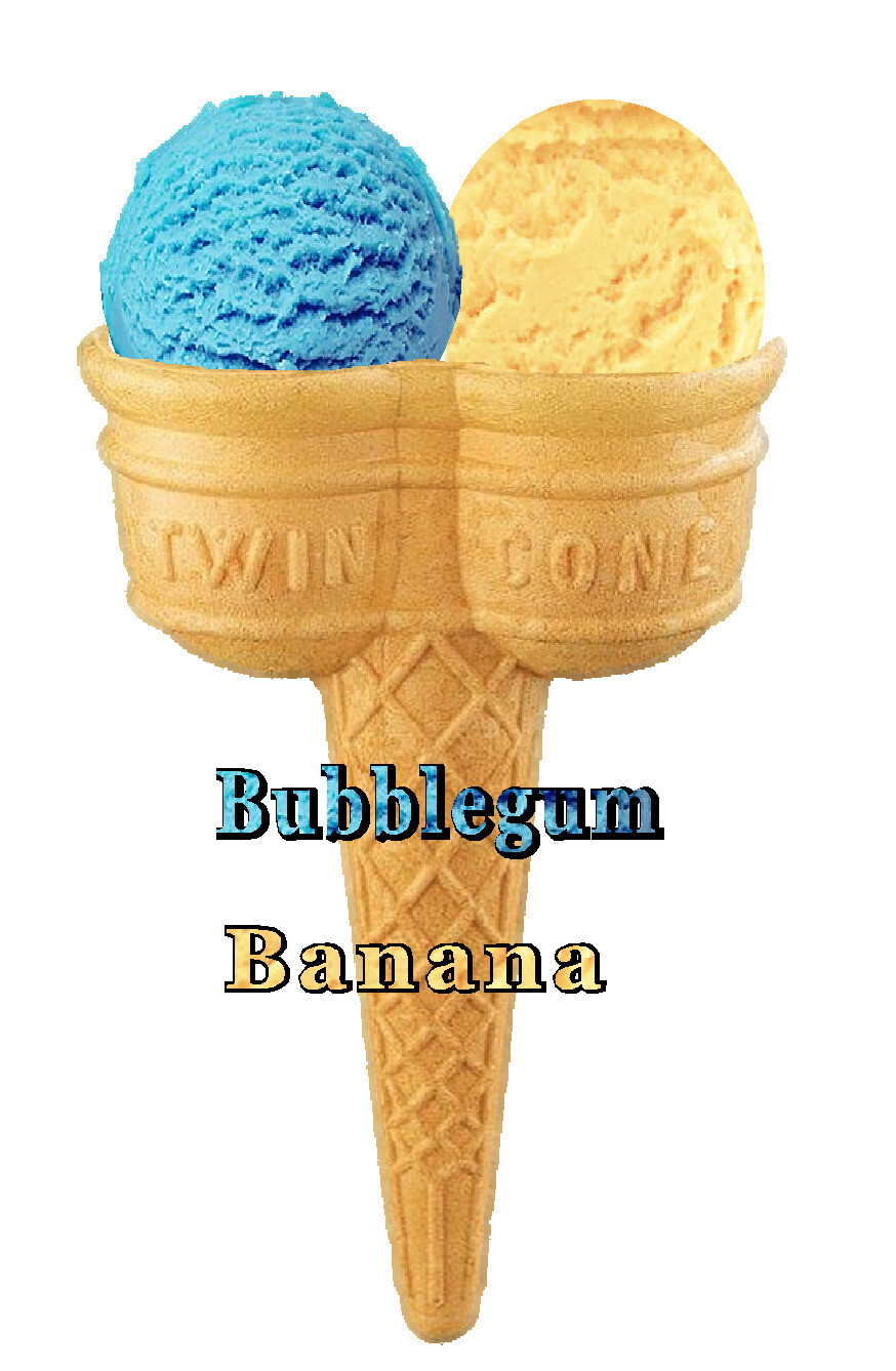 Hard Scooped bubblegum  and  banana Ice Cream Twin Cone
