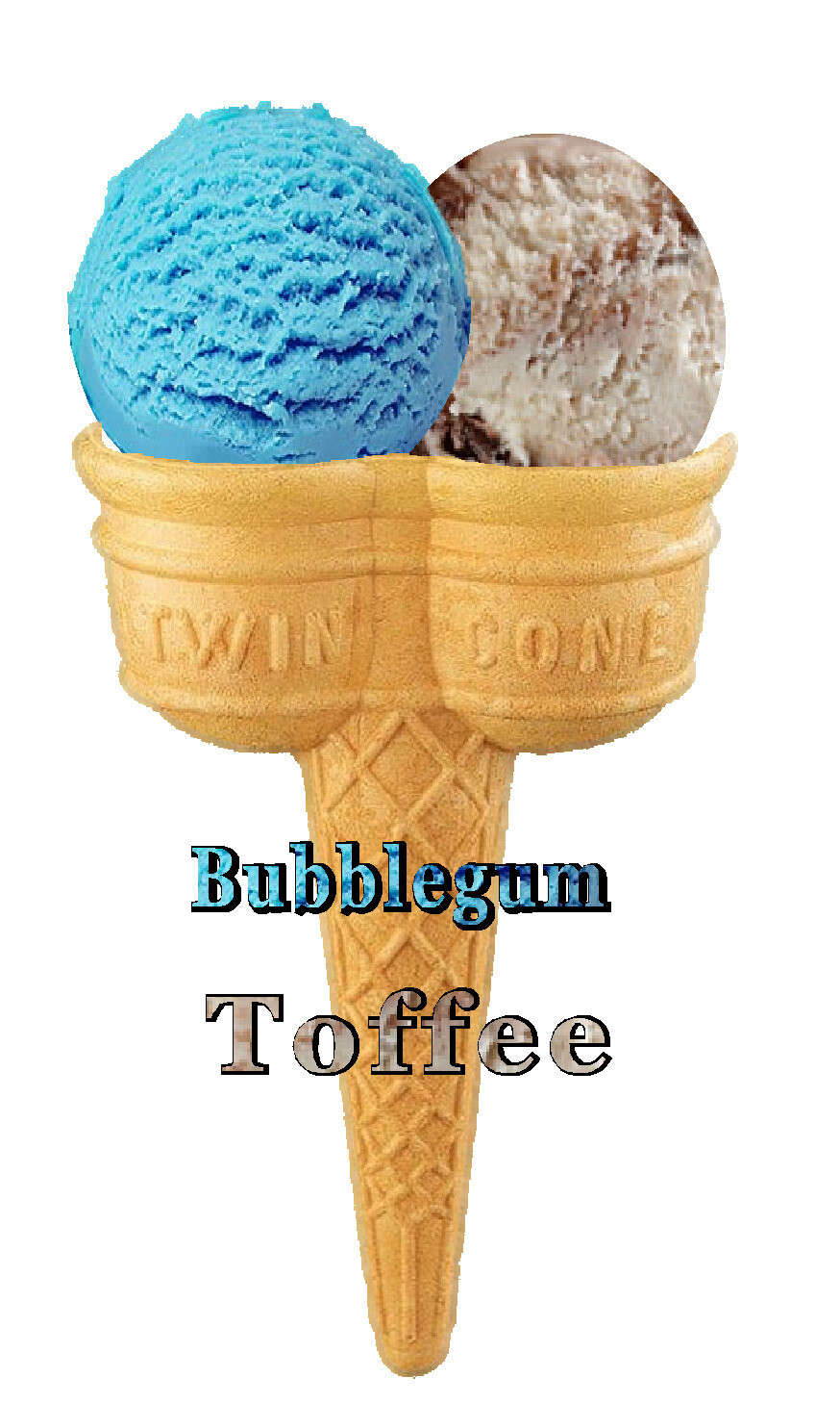 Hard Scooped bubble gum  and  toffee  Ice Cream Twin Cone