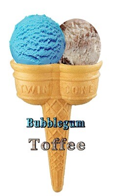 Hard Scooped bubble gum  and  toffee  Ice Cream Twin Cone