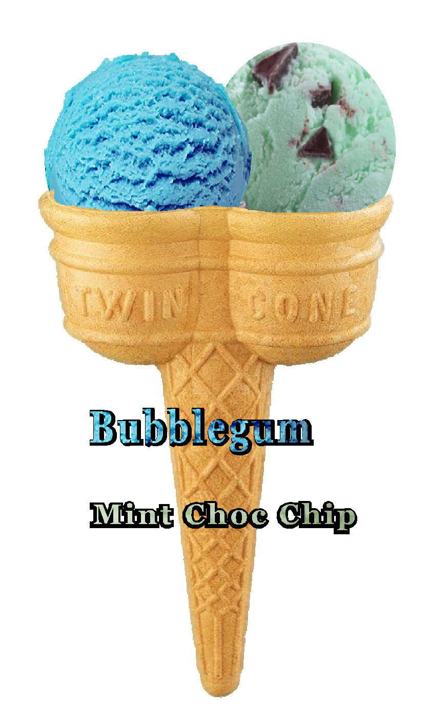 Hard Scooped bubblegum  and mint  Ice Cream Twin Cone