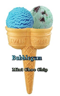 Hard Scooped bubblegum  and mint  Ice Cream Twin Cone