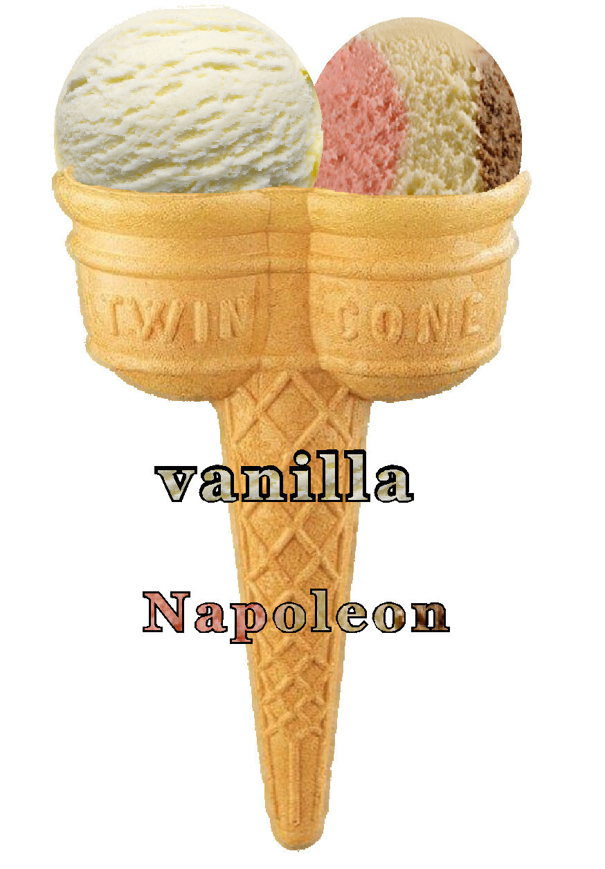 Hard Scooped  vanilla  and napoleon 
Ice Cream Twin Cone