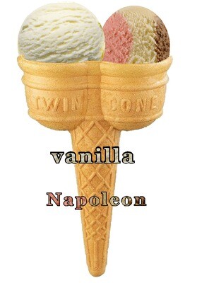 Hard Scooped  vanilla  and napoleon 
Ice Cream Twin Cone