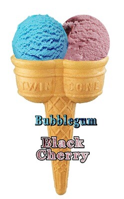 Hard Scooped bubble gum  and  black cherry   Ice Cream Twin Cone
