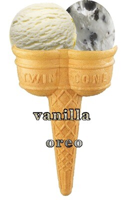 Hard Scooped  vanilla  and  oreo
Ice Cream Twin Cone
