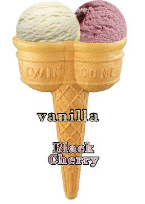 Hard Scooped  vanilla  and  black cherry
Ice Cream Twin Cone