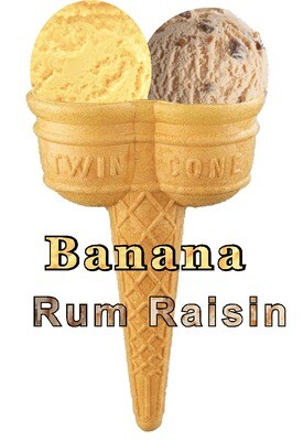 Hard Scooped  banana  and rum &amp; raisin 

Ice Cream Twin Cone