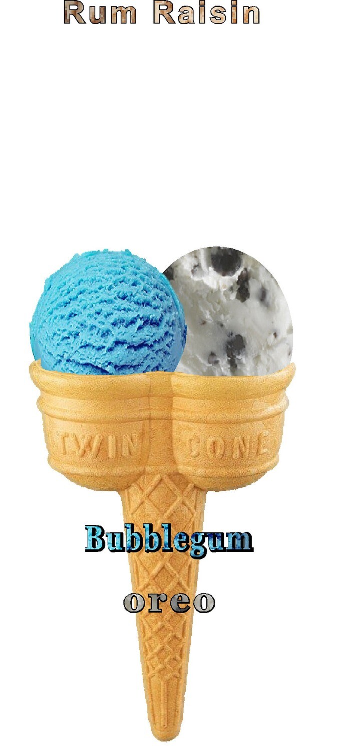 Hard Scooped bubble gum  and  oreo  Ice Cream Twin Cone