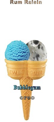 Hard Scooped bubble gum  and  oreo  Ice Cream Twin Cone