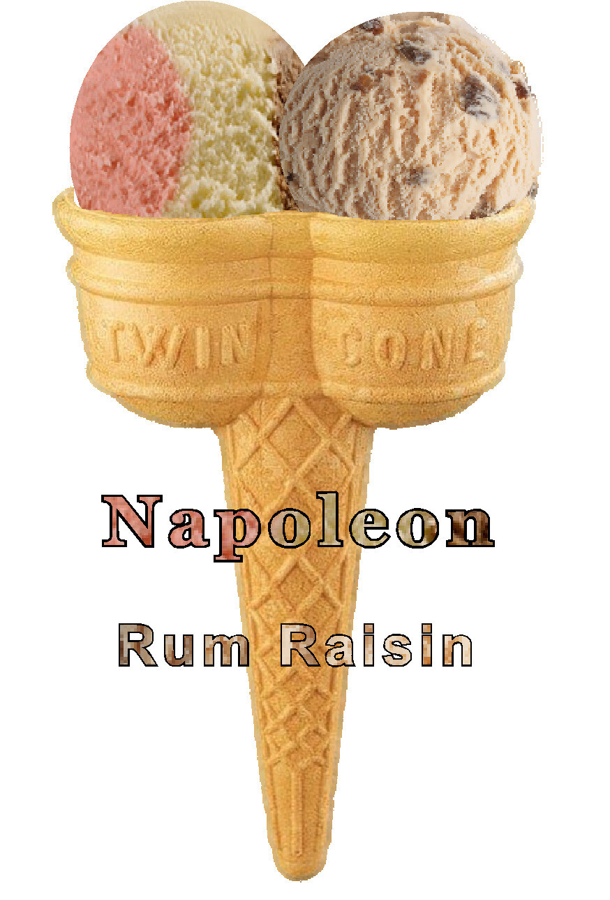 Hard Scooped  napoleon  and rum and raisin 

Ice Cream Twin Cone
