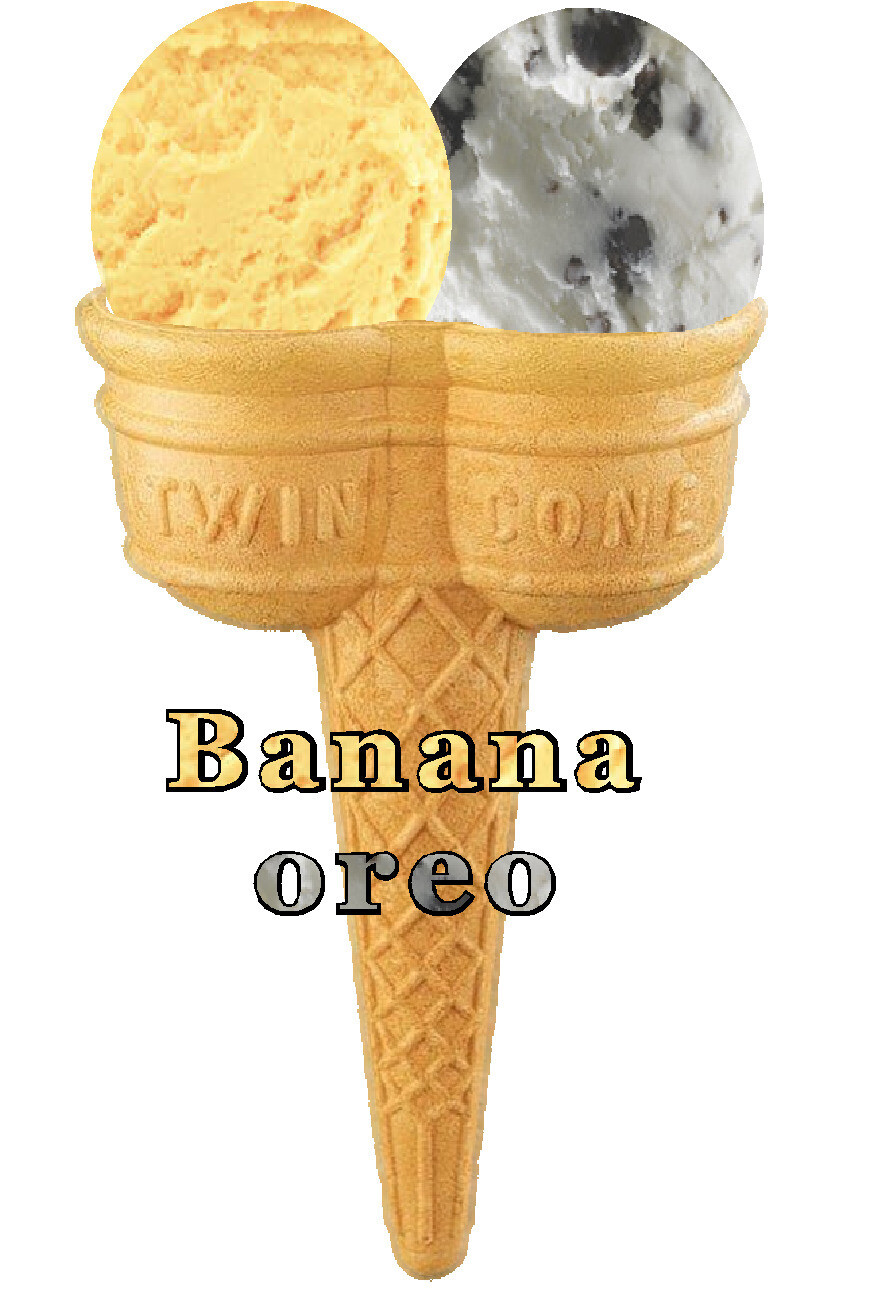 Hard Scooped  banana  and oreo

Ice Cream Twin Cone