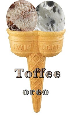 Hard Scooped  toffee and oreo

Ice Cream Twin Cone