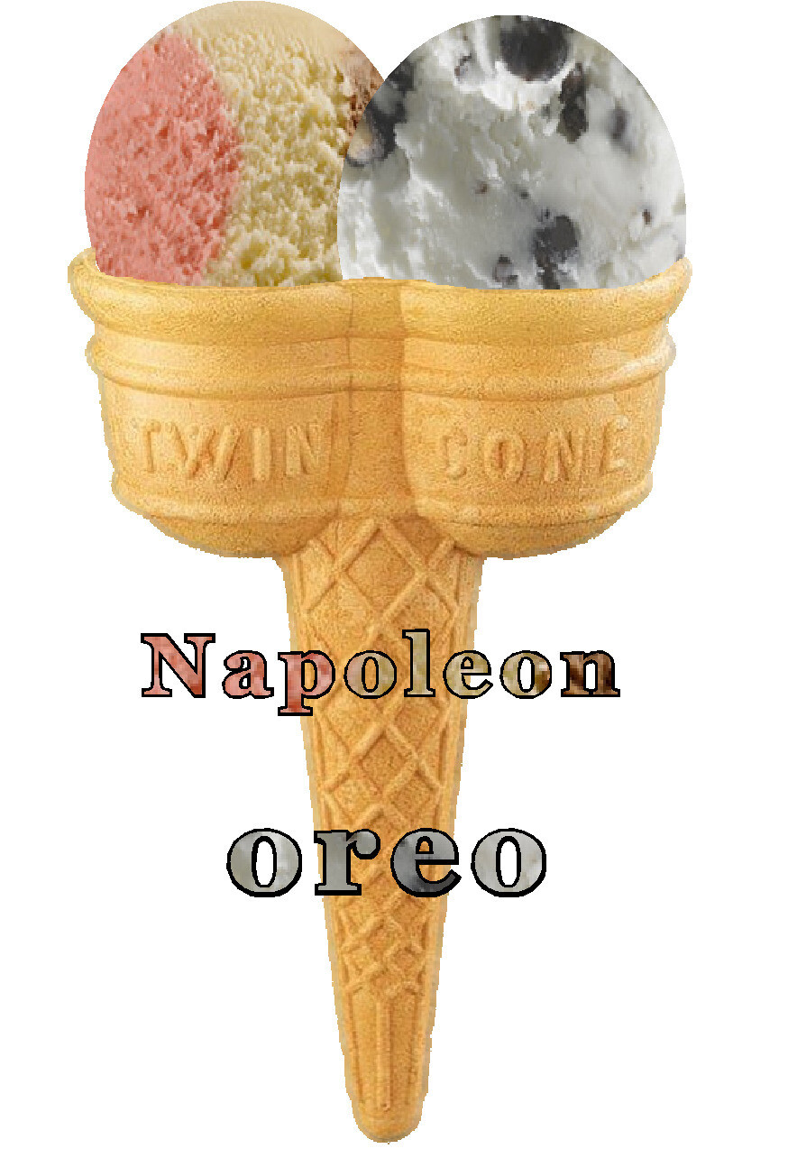 Hard Scooped  napoleon  and oreo

Ice Cream Twin Cone