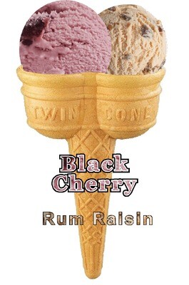 Hard Scooped black cherry and rum and raisin 

Ice Cream Twin Cone
