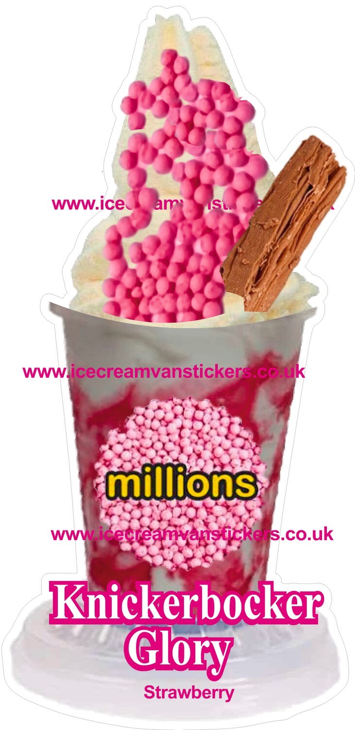 whippy soft ice cream pink millions 
  ice cream sundae/knickerbocker glory  without flake
Vinyl Printed Sticker