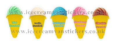 Set Of 5 scoop ice cream set of  blue, strawberry ,chocolate,mint  flavour
Screwball Vinyl Printed Sticker