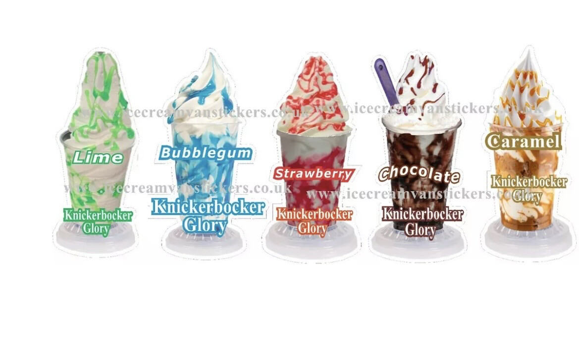 whippy soft ice cream Set Of 5 Knickerbockerglory Vinyl Printed Sticker 