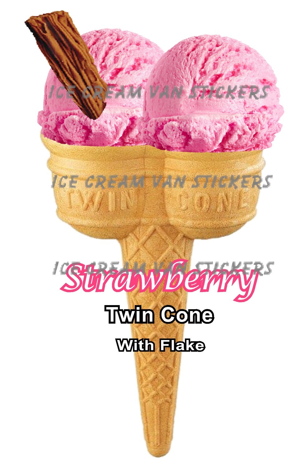 Hard Scooped Strawberry Ice Cream double  cone with flake