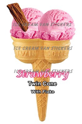 Hard Scooped Strawberry Ice Cream double  cone with flake