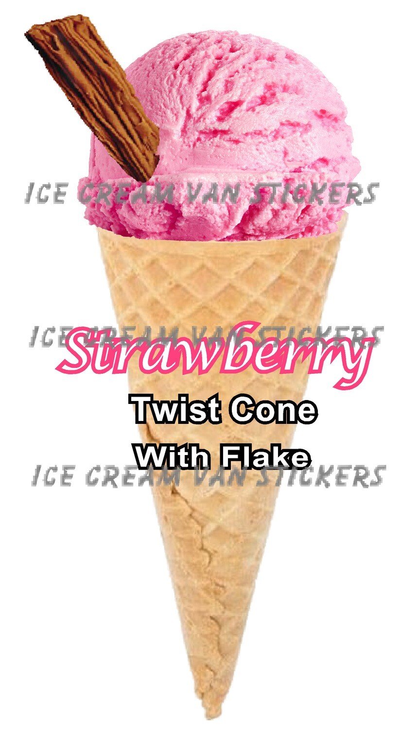 Hard Scooped  strawberry   Ice Cream  twist  Cone with flake