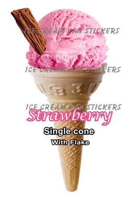 Hard Scooped Strawberry Ice Cream Single Cone with flake
