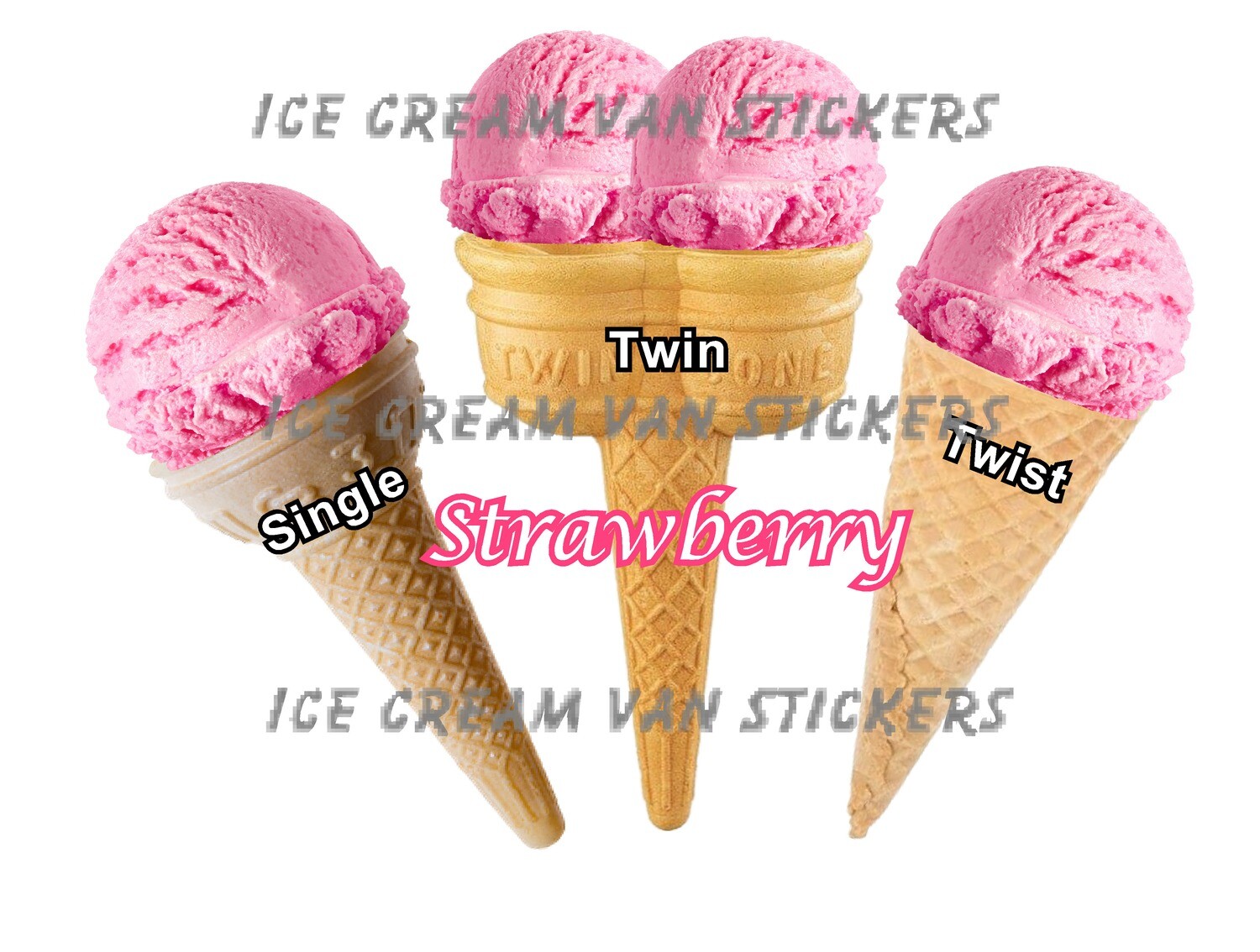 Set of 3 Hard Scooped ice Cream cones strawberry flavour
