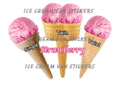 Set of 3 Hard Scooped ice Cream cones strawberry flavour